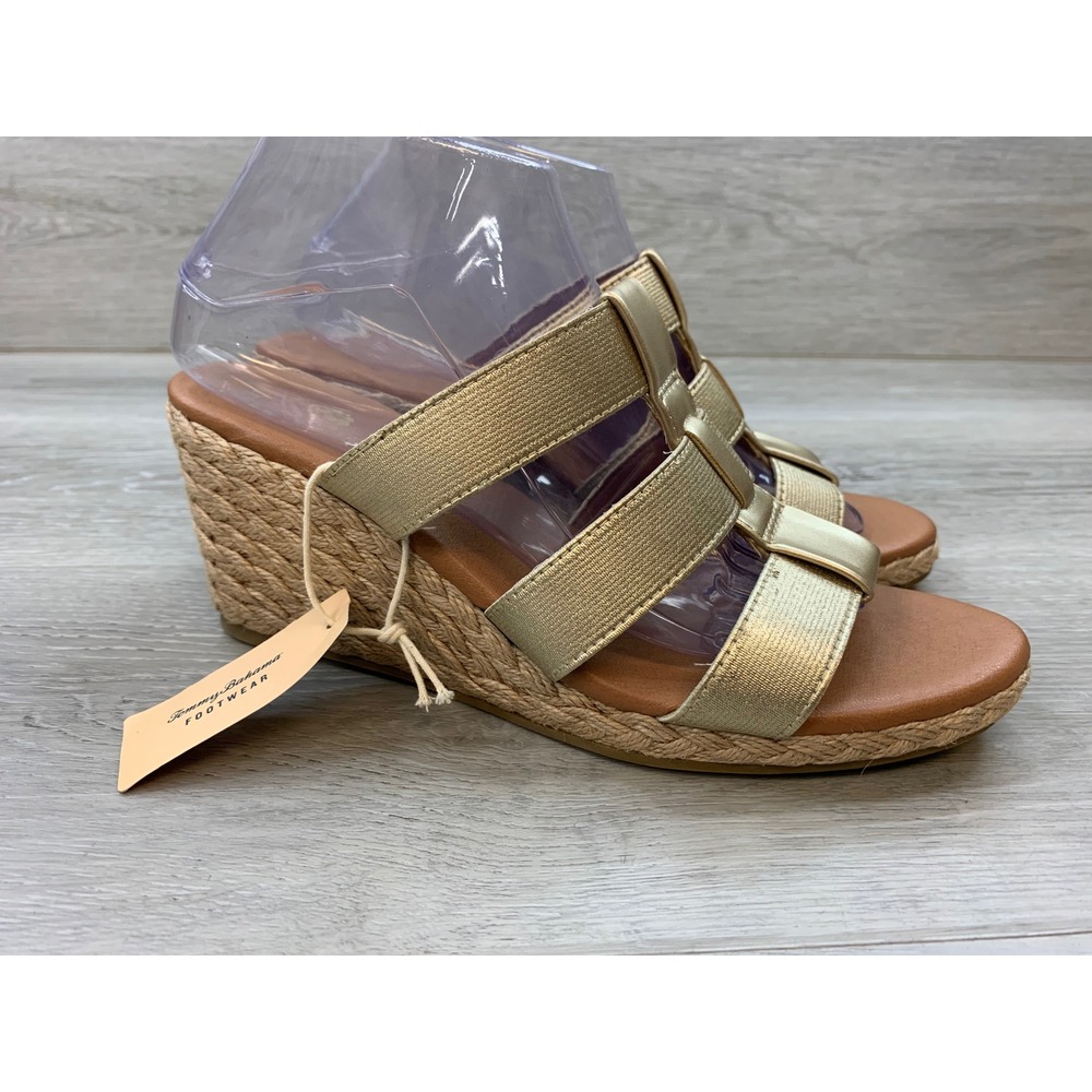 Tommy Bahama Stephanie Gold Metallic Espadrille Wedge Sandals 8.5 New